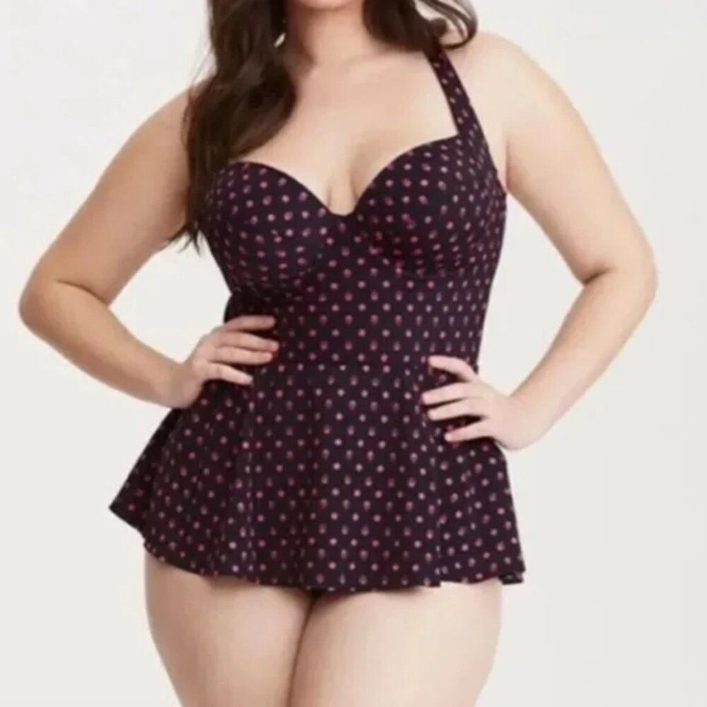 Torrid women’s black and pink Skull One Piece Peplum Swimsuit 6X Like New